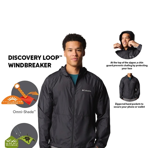 Columbia Men's Black Windbreaker Lightweight Size Small - Picture 4 of 8